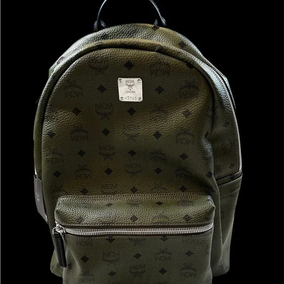 MCM Dark Green Logo Backpack - Picture 3 of 16